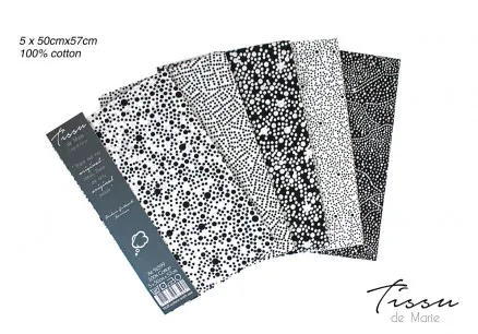 Tissu de Marie Fat Quarter Onyx 50x57cm - 5 kpl.