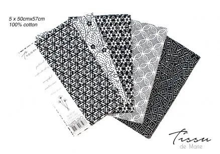 Tissu de Marie Fat Quarter Neutraali Helmi 50x57cm - 5 kpl.
